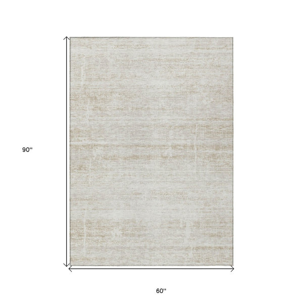 HomeRoots 5' Elegant Ivory Beige Tan Abstract Washable Area Rug for Indoor and Outdoor High-Traffic Spaces 5' X 8' 584639
