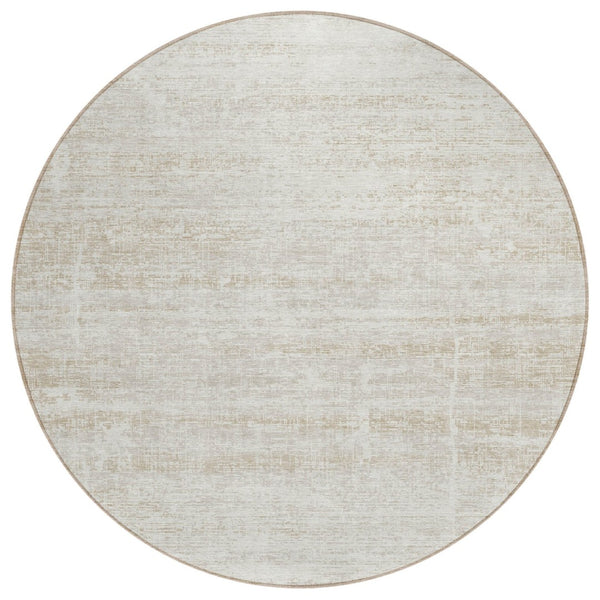 HomeRoots 5' Elegant Ivory Beige Tan Abstract Washable Area Rug for Indoor and Outdoor High-Traffic Spaces 8' Round 584640