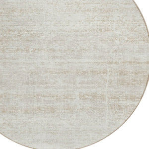 HomeRoots 5' Elegant Ivory Beige Tan Abstract Washable Area Rug for Indoor and Outdoor High-Traffic Spaces 8' Round 584640