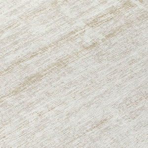 HomeRoots 5' Elegant Ivory Beige Tan Abstract Washable Area Rug for Indoor and Outdoor High-Traffic Spaces 8' Round 584640