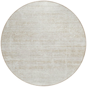 HomeRoots 5' Elegant Ivory Beige Tan Abstract Washable Area Rug for Indoor and Outdoor High-Traffic Spaces 8' Round 584640