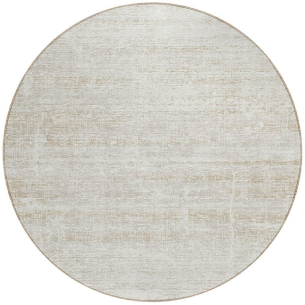 HomeRoots 5' Elegant Ivory Beige Tan Abstract Washable Area Rug for Indoor and Outdoor High-Traffic Spaces 8' Round 584640