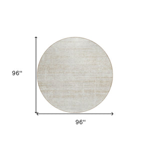 HomeRoots 5' Elegant Ivory Beige Tan Abstract Washable Area Rug for Indoor and Outdoor High-Traffic Spaces 8' Round 584640