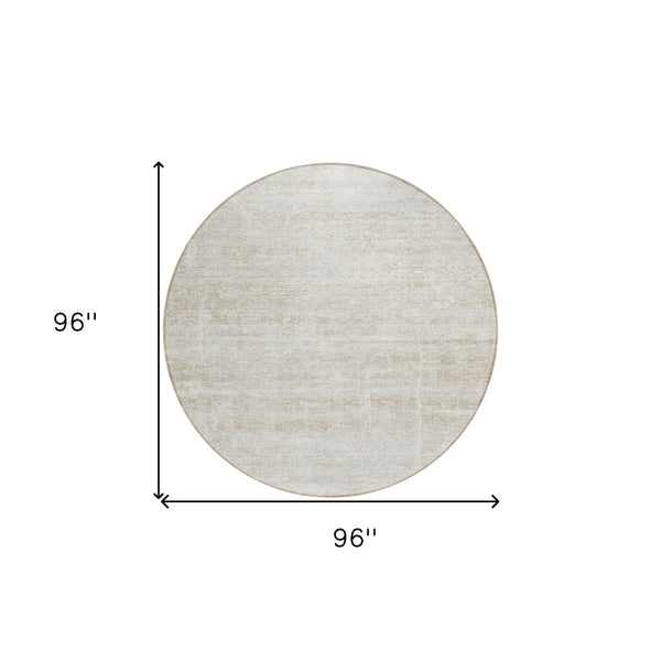 HomeRoots 5' Elegant Ivory Beige Tan Abstract Washable Area Rug for Indoor and Outdoor High-Traffic Spaces 8' Round 584640