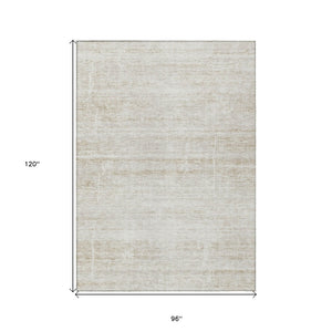 HomeRoots 5' Elegant Ivory Beige Tan Abstract Washable Area Rug for Indoor and Outdoor High-Traffic Spaces 8' X 10' 584641