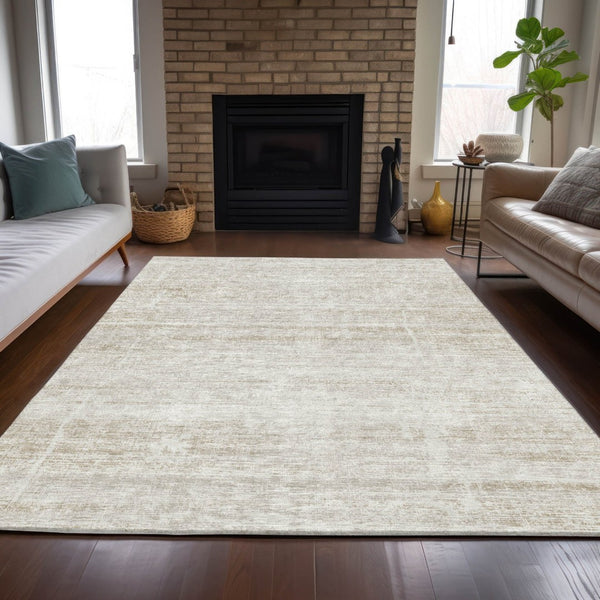 HomeRoots 5' Elegant Ivory Beige Tan Abstract Washable Area Rug for Indoor and Outdoor High-Traffic Spaces 8' X 10' 584641