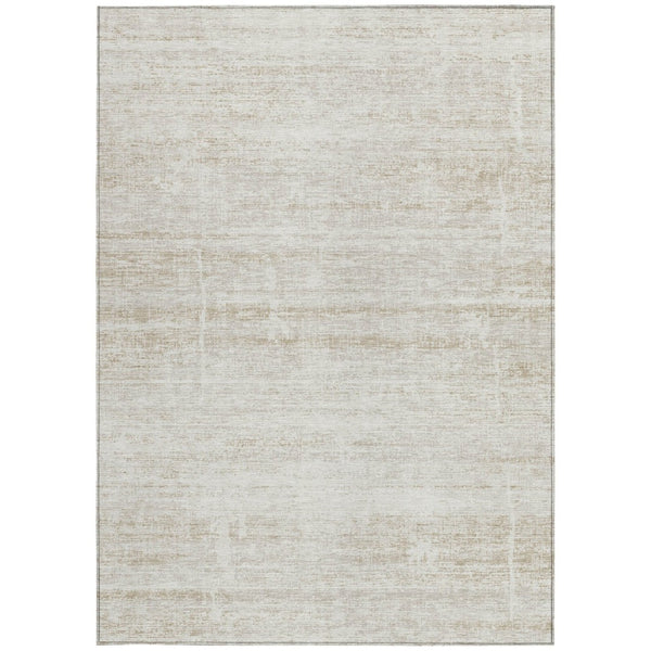 HomeRoots 5' Elegant Ivory Beige Tan Abstract Washable Area Rug for Indoor and Outdoor High-Traffic Spaces 10' X 14' 584643