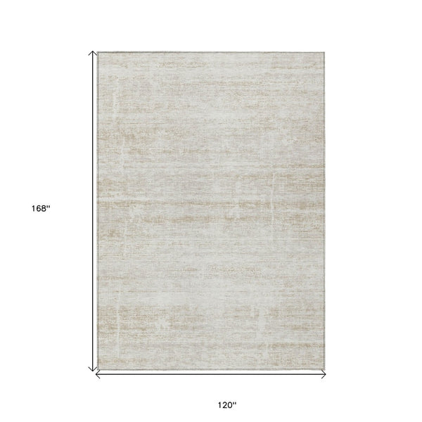 HomeRoots 5' Elegant Ivory Beige Tan Abstract Washable Area Rug for Indoor and Outdoor High-Traffic Spaces 10' X 14' 584643