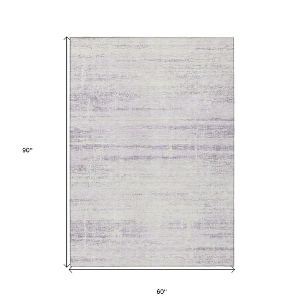 HomeRoots 5' Indoor Outdoor Lavender Purple and Ivory Abstract Area Rug – Modern, Washable, Durable Design 5' X 8' 584645