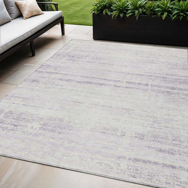 HomeRoots 5' Indoor Outdoor Lavender Purple and Ivory Abstract Area Rug – Modern, Washable, Durable Design 5' X 8' 584645