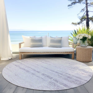 HomeRoots 5' Indoor Outdoor Lavender Purple and Ivory Abstract Area Rug – Modern, Washable, Durable Design 8' Round 584646