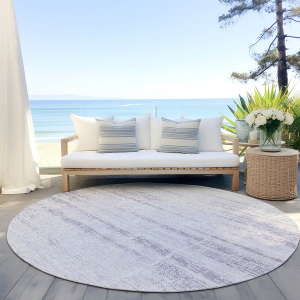 HomeRoots 5' Indoor Outdoor Lavender Purple and Ivory Abstract Area Rug – Modern, Washable, Durable Design 8' Round 584646