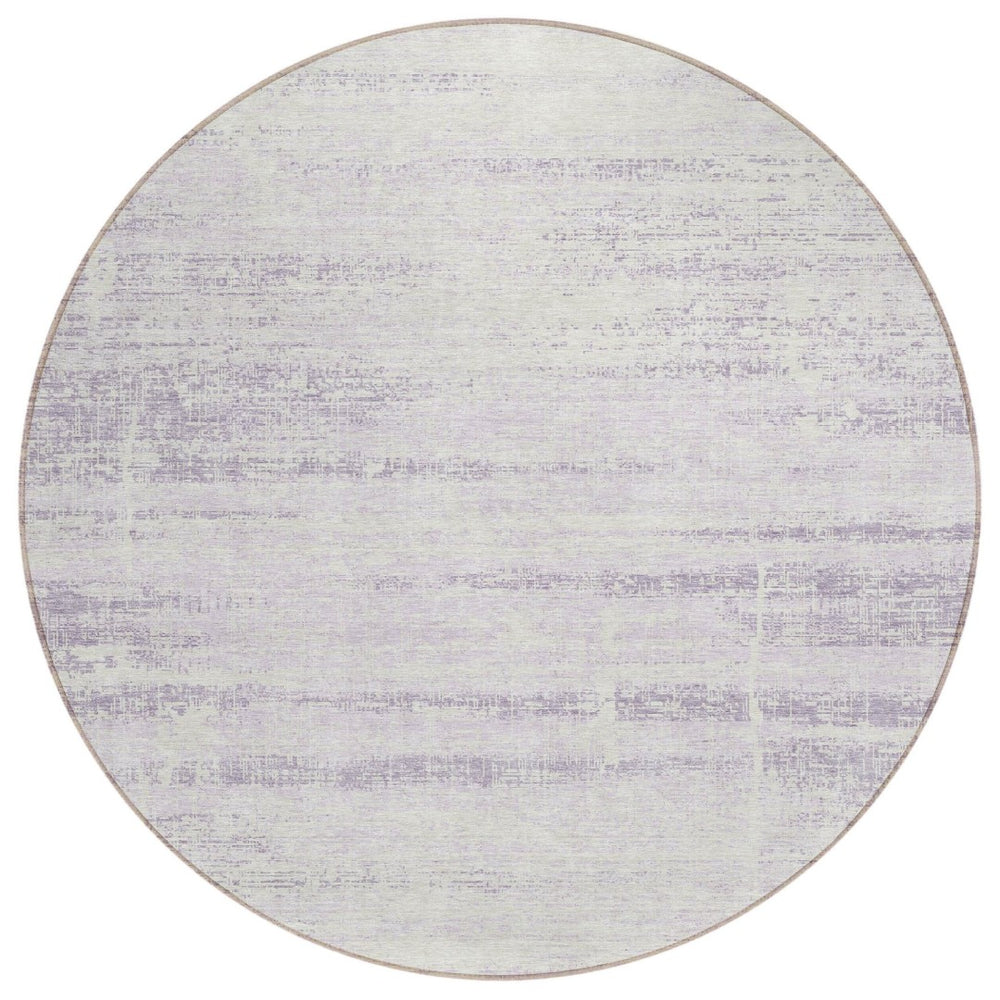 HomeRoots 5' Indoor Outdoor Lavender Purple and Ivory Abstract Area Rug – Modern, Washable, Durable Design 8' Round 584646