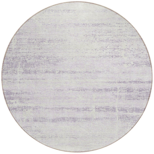 HomeRoots 5' Indoor Outdoor Lavender Purple and Ivory Abstract Area Rug – Modern, Washable, Durable Design 8' Round 584646