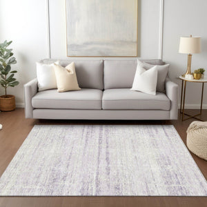 HomeRoots 5' Indoor Outdoor Lavender Purple and Ivory Abstract Area Rug – Modern, Washable, Durable Design 10' X 14' 584649