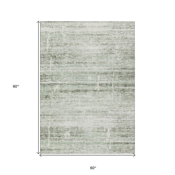 HomeRoots 5' Sage Artichoke Green and Ivory Abstract Area Rug - Washable, Durable Design for Indoor & Outdoor Use 5' X 8' 584651