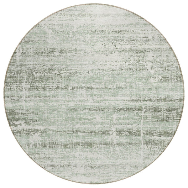 HomeRoots 5' Sage Artichoke Green and Ivory Abstract Area Rug - Washable, Durable Design for Indoor & Outdoor Use 8' Round 584652