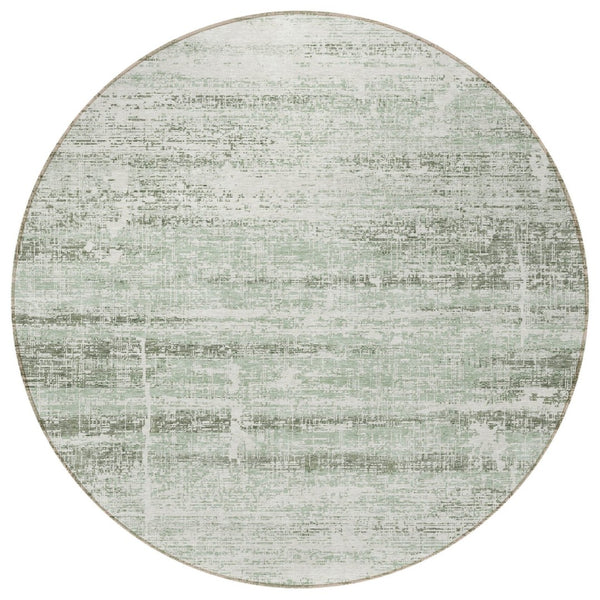HomeRoots 5' Sage Artichoke Green and Ivory Abstract Area Rug - Washable, Durable Design for Indoor & Outdoor Use 8' Round 584652