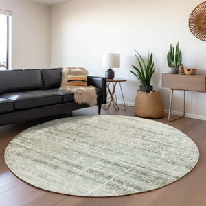 HomeRoots 5' Sage Artichoke Green and Ivory Abstract Area Rug - Washable, Durable Design for Indoor & Outdoor Use 8' Round 584652