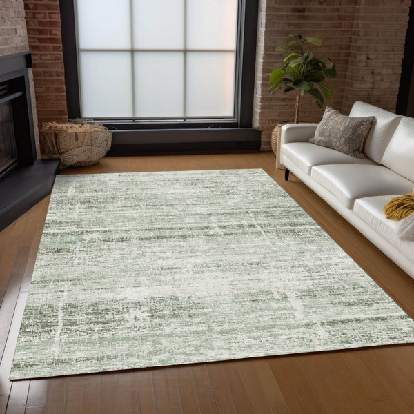 HomeRoots 5' Sage Artichoke Green and Ivory Abstract Area Rug - Washable, Durable Design for Indoor & Outdoor Use 8' X 10' 584653