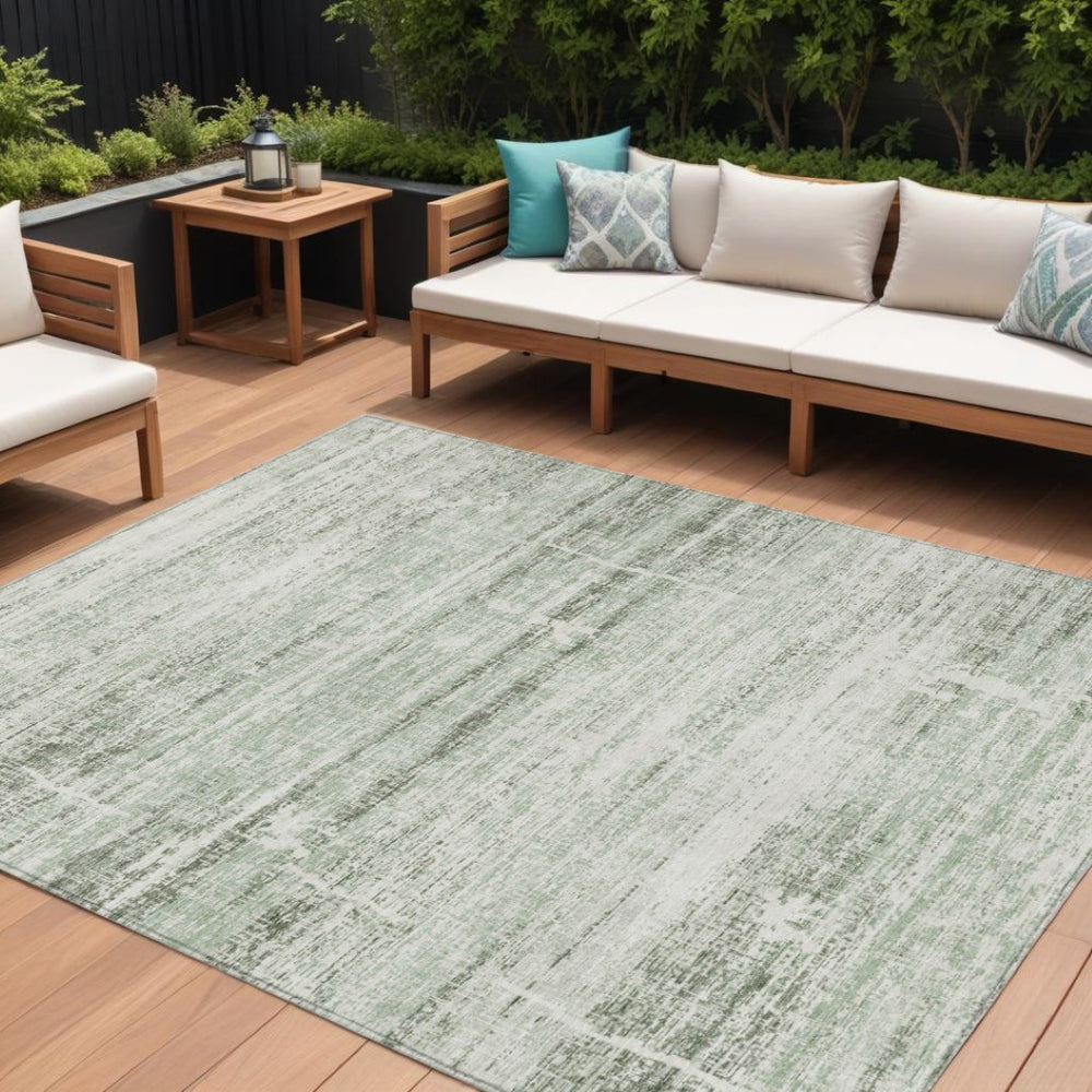 HomeRoots 9' Abstract Washable Indoor Outdoor Area Rug in Sage Artichoke Green and Ivory – Durable & Stylish 9' X 12' 584654