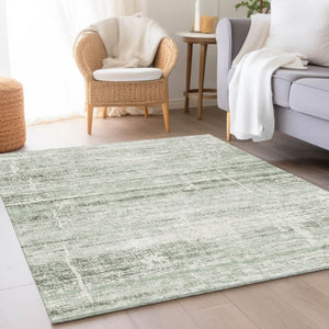 HomeRoots 9' Abstract Washable Indoor Outdoor Area Rug in Sage Artichoke Green and Ivory – Durable & Stylish 9' X 12' 584654