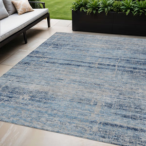 HomeRoots 5' Sky Blue and Navy Abstract Area Rug - Stylish Washable Design for Indoor and Outdoor Spaces 5' X 8' 584657