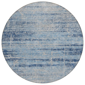 HomeRoots 5' Sky Blue and Navy Abstract Area Rug - Stylish Washable Design for Indoor and Outdoor Spaces 8' Round 584658