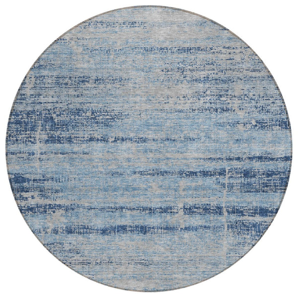 HomeRoots 5' Sky Blue and Navy Abstract Area Rug - Stylish Washable Design for Indoor and Outdoor Spaces 8' Round 584658