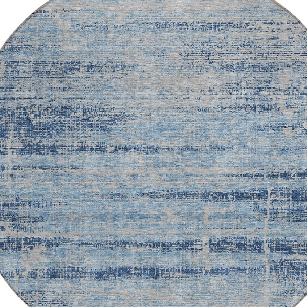 HomeRoots 5' Sky Blue and Navy Abstract Area Rug - Stylish Washable Design for Indoor and Outdoor Spaces 8' Round 584658