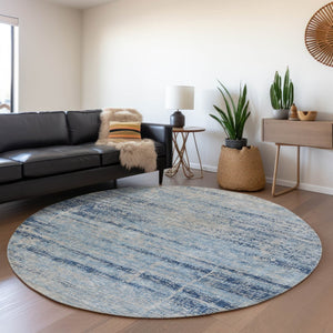 HomeRoots 5' Sky Blue and Navy Abstract Area Rug - Stylish Washable Design for Indoor and Outdoor Spaces 8' Round 584658