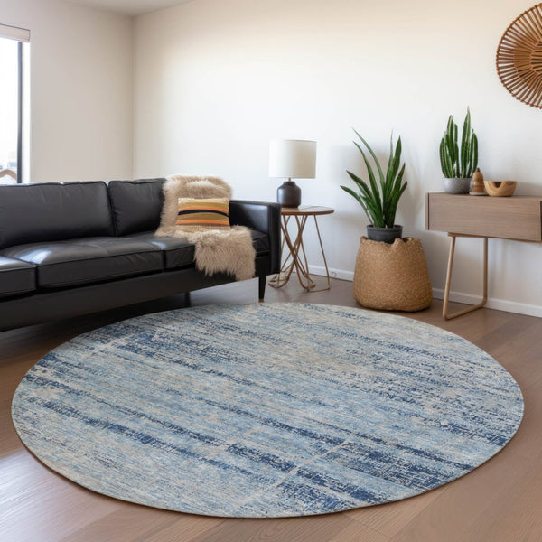 HomeRoots 5' Sky Blue and Navy Abstract Area Rug - Stylish Washable Design for Indoor and Outdoor Spaces 8' Round 584658