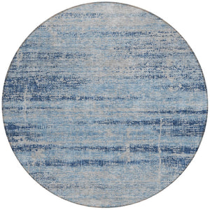 HomeRoots 5' Sky Blue and Navy Abstract Area Rug - Stylish Washable Design for Indoor and Outdoor Spaces 8' Round 584658
