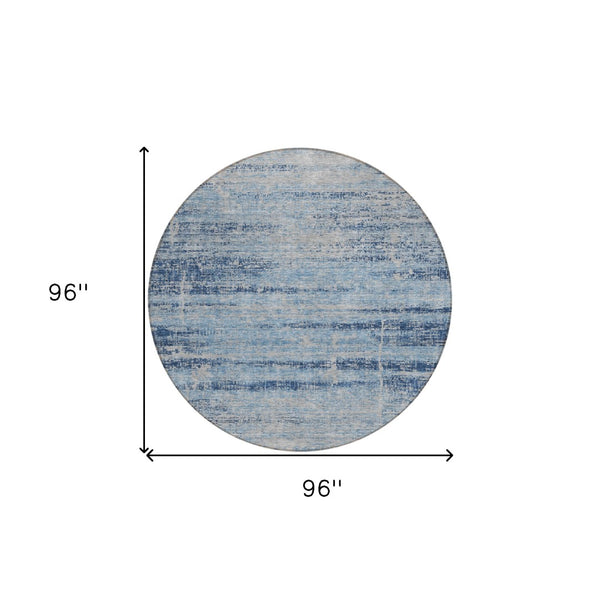 HomeRoots 5' Sky Blue and Navy Abstract Area Rug - Stylish Washable Design for Indoor and Outdoor Spaces 8' Round 584658