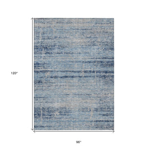 HomeRoots 5' Sky Blue and Navy Abstract Area Rug - Stylish Washable Design for Indoor and Outdoor Spaces 8' X 10' 584659