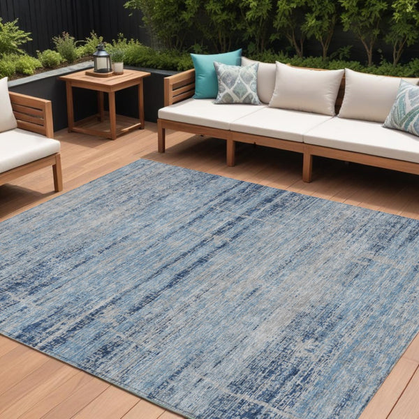 HomeRoots 9' Sky Blue and Navy Abstract Area Rug - Stylish, Washable, Indoor/Outdoor Solution for High-Traffic Areas 9' X 12' 584660