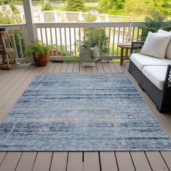 HomeRoots 9' Sky Blue and Navy Abstract Area Rug - Stylish, Washable, Indoor/Outdoor Solution for High-Traffic Areas 9' X 12' 584660