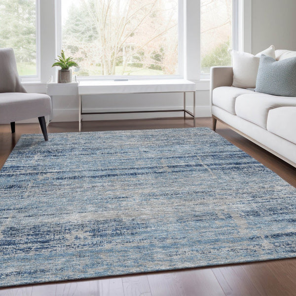 HomeRoots 9' Sky Blue and Navy Abstract Area Rug - Stylish, Washable, Indoor/Outdoor Solution for High-Traffic Areas 9' X 12' 584660
