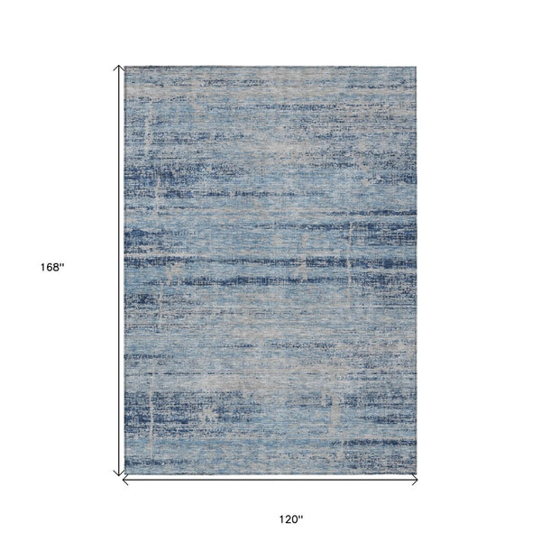 HomeRoots 5' Sky Blue and Navy Abstract Area Rug - Stylish Washable Design for Indoor and Outdoor Spaces 10' X 14' 584661