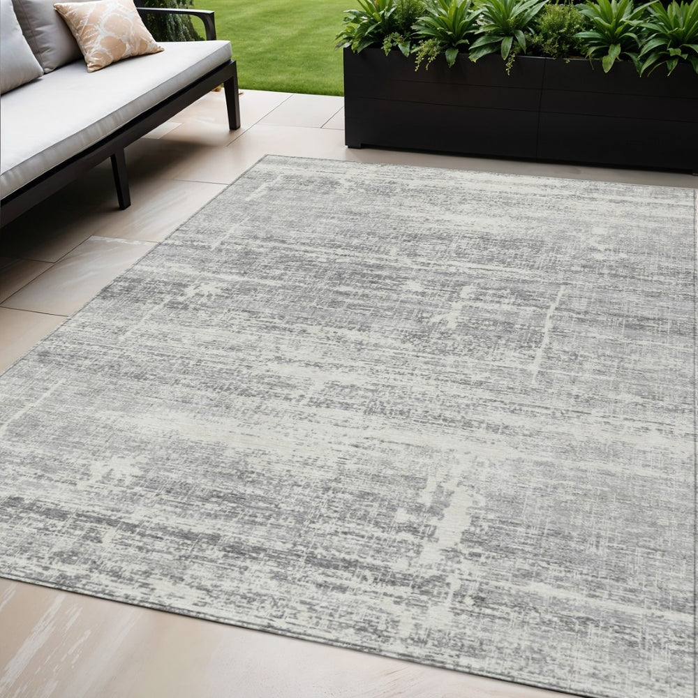 HomeRoots 5' Modern Silver Gray and Charcoal Abstract Area Rug - Durable, Washable for Indoor and Outdoor Use 5' X 8' 584663
