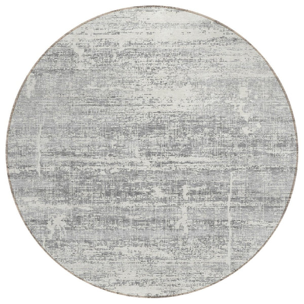 HomeRoots 5' Modern Silver Gray and Charcoal Abstract Area Rug - Durable, Washable for Indoor and Outdoor Use 8' Round 584664