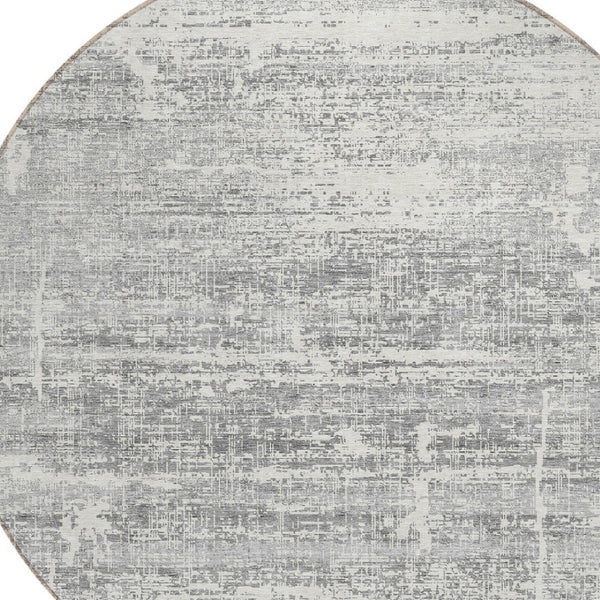 HomeRoots 5' Modern Silver Gray and Charcoal Abstract Area Rug - Durable, Washable for Indoor and Outdoor Use 8' Round 584664
