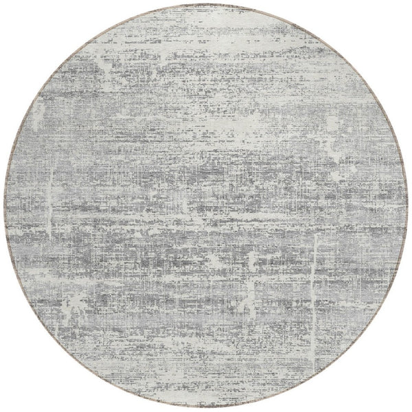HomeRoots 5' Modern Silver Gray and Charcoal Abstract Area Rug - Durable, Washable for Indoor and Outdoor Use 8' Round 584664