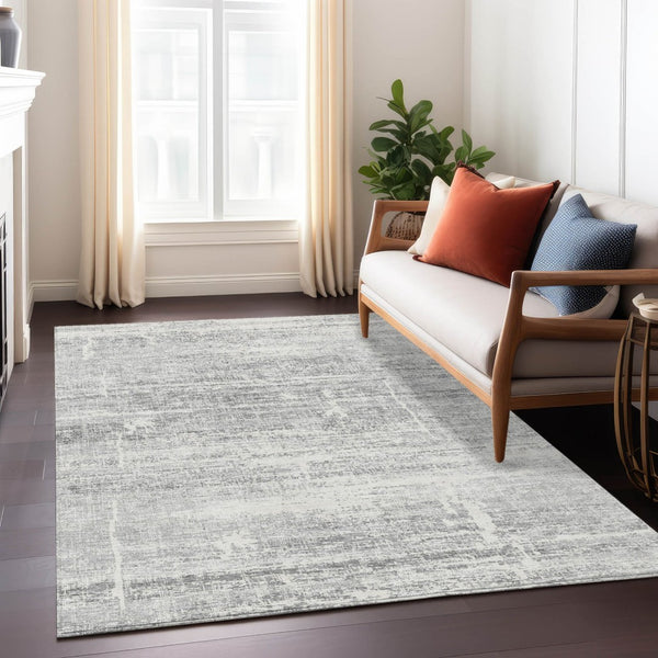 HomeRoots 5' Modern Silver Gray and Charcoal Abstract Area Rug - Durable, Washable for Indoor and Outdoor Use 8' X 10' 584665