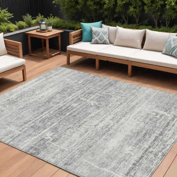 HomeRoots 9' Silver Gray and Charcoal Abstract Washable Area Rug for Indoor and Outdoor High-Traffic Spaces 9' X 12' 584666
