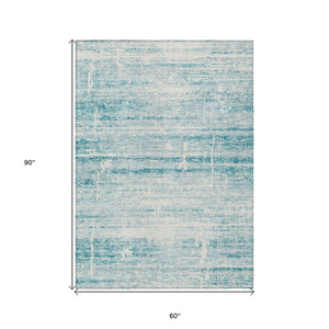 HomeRoots 5' Stylish Teal Blue Aqua Ivory Abstract Area Rug for Indoor & Outdoor Spaces – Easy Care & Durable 5' X 8' 584669
