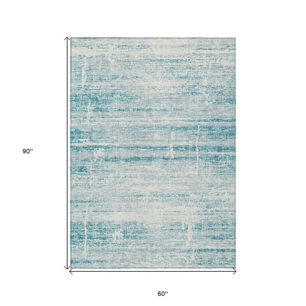 HomeRoots 5' Stylish Teal Blue Aqua Ivory Abstract Area Rug for Indoor & Outdoor Spaces – Easy Care & Durable 5' X 8' 584669