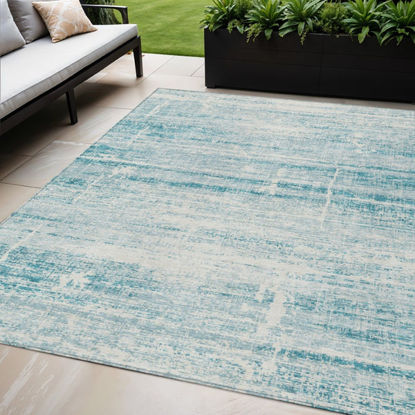 HomeRoots 5' Stylish Teal Blue Aqua Ivory Abstract Area Rug for Indoor & Outdoor Spaces – Easy Care & Durable 5' X 8' 584669