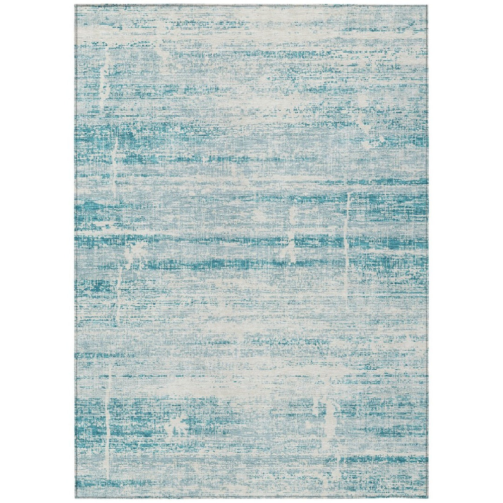 HomeRoots 5' Stylish Teal Blue Aqua Ivory Abstract Area Rug for Indoor & Outdoor Spaces – Easy Care & Durable 5' X 8' 584669