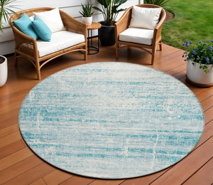 HomeRoots 5' Stylish Teal Blue Aqua Ivory Abstract Area Rug for Indoor & Outdoor Spaces – Easy Care & Durable 8' Round 584670